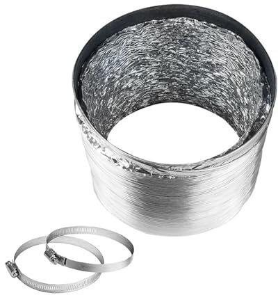 Flexibel ventilationsslang av aluminium, Kondensorventilationsslang Aluminiumfolieslang med 2 klämmor i rostfritt stål(5m,180mm)