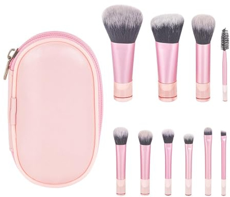 10Pcs Mini Travel Makeup Brush Set, Portable Makeup Premium Kits with PU Leather Bag, Makeup-Brushes Cosmetic Brushes Kit for Women Girls Foundation Brush Blush Powder Eye Shadow(COLOR:Pink)