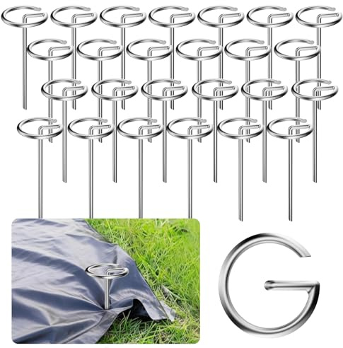 YAOBLUESEA Lot of 100 Picchetti a Forma di G Ancoraggi in Acciaio Zincato(150x60mm,Ø4mm) Pioli per Fissaggio Tubi da Giardino, Picchetti Multiuso per Telo Pacciamatura, Tenda da Campeggio e Recinzione