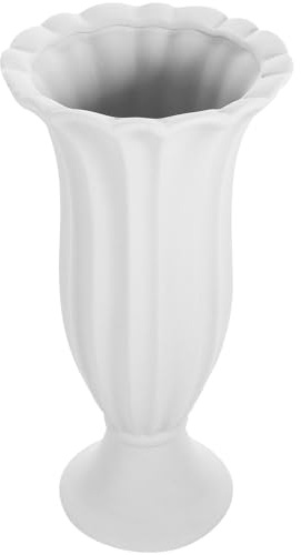 TOVINANNA Vase Funéraire en Céramique Gris Blanc Grand Modèle Pot de Fleurs pour Tombe Vase Commémoratif Stable pour Cimetière Décoration Extérieure Résistante pour Jardin et Pelouse