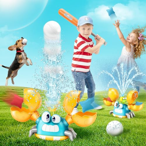 Juguete 3 en 1 para niños con forma de cangrejo que lanza agua, sacos de arena, juego de béisbol, rociador de agua al aire libre con boquillas giratorias patio trasero césped niños niñas de 3 -12