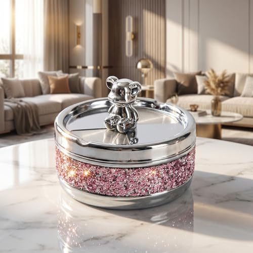 Posacenere da esterno con coperchio impermeabile – Portatile per giardino, terrazza, home office, bar, 2 scanalature, capienza elevata, coperchio girevole 360° a pressione