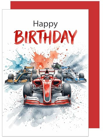 Edition Seidel Premium gratulationskort till födelsedagen med kuvert. Födelsedagskort gratulationskort kort fällbart kort ordspråk engelsk Happy Birthday-man vän racerbil tempo full gas (G4532 SW026)