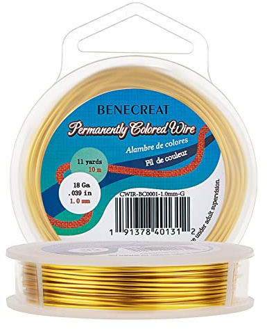 BENECREAT 1mm Real Gold Plated Jewellery Making Copper Wire, 10m Tarnish Resistant Copper Wire Beading Craft Wire for Jewelry Making Supplies and Crafting, Gold