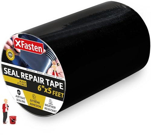 XFasten Waterproof Patch Seal Repair and Leak Shield Tape, 6-Inch x 5-Foot (Black, 6-Inch x 5-Foot)