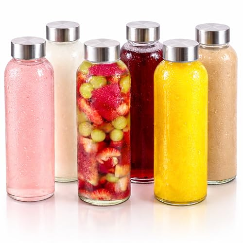 Brieftons 18-Oz Clear Borosilicate Glass Water Bottles with Caps, 6 Pack