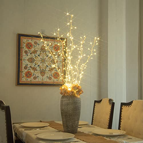 DELICHTER Set di 3 rami di luci con 114 LED, luce bianca calda, luci a forma di ramoscelli di salice, decorazione per interni ed esterni, Natale