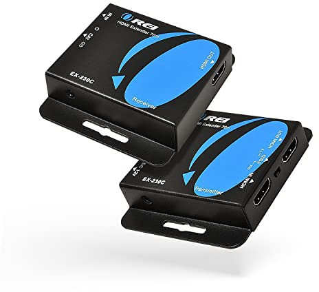 OREI 4K HDMI Over Ethernet CAT6/CAT7 Extender, Extender RJ45 4K@30Hz Upto 130 Ft 1080P Upto 230 FT Full HD POC Transmitter & Receiver IR Loop Out (EX-230C)