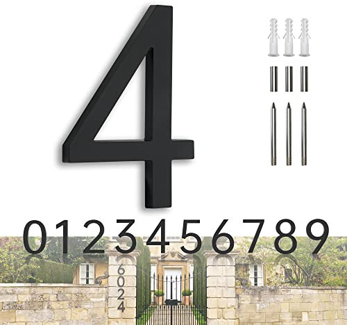 YLYOUNI Hausnummer Schwarz Moderne Groß Hausnummern Schild Schwebend Metall Hausnummer Anthrazit 7 Zol (17,50cm) mit 3D Effekt ür Bürotüre, Wohnung, Garagen - Ziffer4