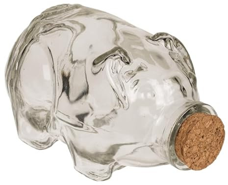 Tirelire cochon en verre avec bouchon en liège. Pot en verre avec liège, env. 14 x 8 cm. Tirelire originale petite enfant.
