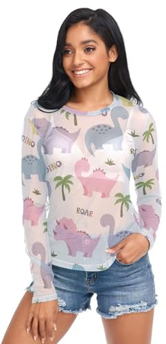 Dinosaurio para bebé y niña, playera transparente de malla con cuello en O, blusa transparente, Dibujos animados de dinosaurio para bebé niña, S