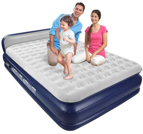 KMZ Luxury Flocked Luftmatratze mit integrierter elektrischer Pumpe Doppelte Höhe aufblasbare Matratze für Haus, Reisen & Camping - Durable Blow Up Bett - Doppelbett