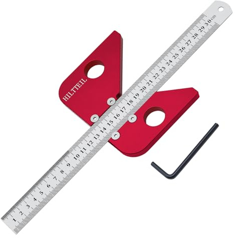 HILTTEIL Aluminiumlegierung Kreis-Zentrierlehre, Vierkant-Zentrierlehre 45/90 Grad rechtwinklige Linienlehre Quadrat-Zentrierlehre Messwerkzeug, Holzbearbeitungs-Zentrierlehre Lineal mit abnehmbarem