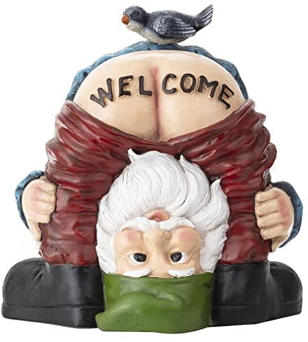 Hperu Statue naine drôle, GNOME de Jardin Statue naine drôle Nain de Bienvenue Sculpture Sculpture résine Miniature décoration d'ornement Elfe pour Jardin Ornements de pelouse