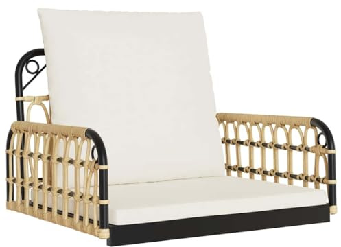 vidaXL Hammock med dynor 63x58x39 cm konstrotting och stål, hängmatta stol, hängmatta gunga, trädgårdsgungstol, hängstol, utomhus gungstol, gungstol