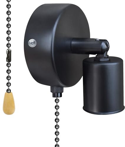 OXTXO Vintage Wall Lamp with Pull Chain Switch, Adjustable 180° Rotatable E27 Bedside Lamp Sconce Indoor Wall Light for Living Room, Bedroom, Garage, Loft, Porch, Hallway, Kitchen (Bulb Not Included)