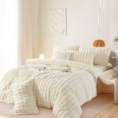 Gezu Winter sängkläder plysch 155 x 220 beige grädde fluffig påslakan set fleece flanell vintersängkläder varma supermjuka plyschsängkläder och örngott 80 x 80 cm med dragkedja