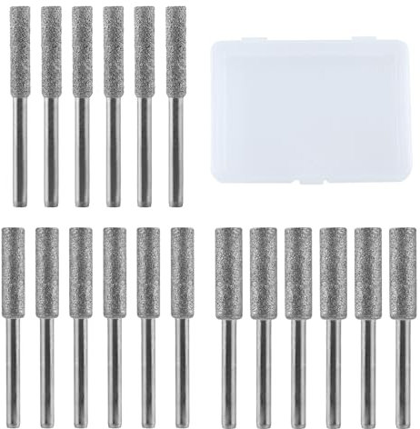 LEONTOOL 18 Pcs High Hardness Diamond Chainsaw Sharpener Bit 1/8 Shank Titanium Plated Burr Stone File 4/4.8/5mm Burr Grinding Stone File for Chain Saw Wood Jewelry Stone(5/32,3/16,7/32,Silver)