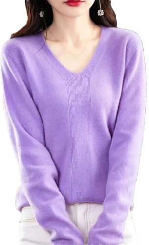 Women Long Sleeve Knitted Sweaters Slim V-Neck Korean Basic Bottoming Pullovers Tops Lilac Purple XXL