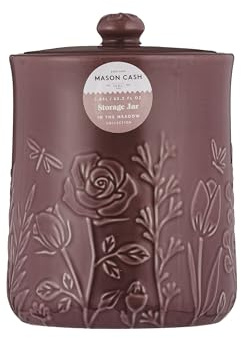 Mason Cash In the Meadow Medium Storage Jar 1.85 Litre Embossed Floral Design, Durable Stoneware, Airtight Lid – Ideal for Biscuits, Cookies, Rice, Flour – Classic Kitchen Storage