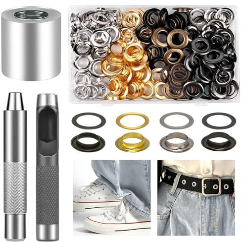 Uoliui 200pcs Ösen Werkzeug Kit, Ösen Set, 12mm Ösen Ösenzange Set mit 3tlg Werkzeug & Aufbewahrungsbox, Ösen für Planen, DIY Clothing, Zelt, Leder, Footwear