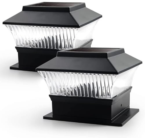 Home Beauty |Pack of 2| Solar Post Lights Outdoor, Fence Post Solar Lights Fit on 4x4 or 6x6 Wooden Posts, LED Waterproof Deck Cap Lights for Railing or Flat Surface, Black