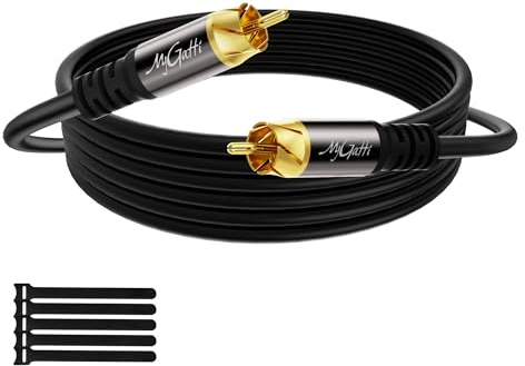 Mygatti 15 m subwoofer kabel, RCA till RCA-kabel, digital koaxialkabel premium,S/PDIF RCA-kabel för hemmabio, HDTV, subwoofer, Hi-Fi-system, förstärkare, förtennad koppar, dubbelskärmad + 5 buntband