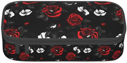 YANYU Black White and Red Roses Print Convenience Pencil Case 8.3 x 2 x 3.7 Inches style for Pens Pencils Small Items