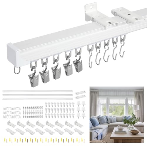 Dyna-Living Ceiling Curtain Track,3M/9.8FT Heavy Duty Curtain Rail Track | Aluminum Sliding Ceiling Curtain Rail,Ceiling Mount or Wall Mount,White,Ideal for Windows, Living Rooms, and Room Divider