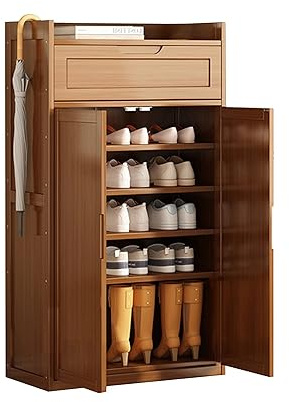 Scarpiera in bambù elegante autoportante con ante a persiana per ingresso, armadio, camera da letto e soggiorno, alta scarpiera in legno per soluzioni salvaspazio