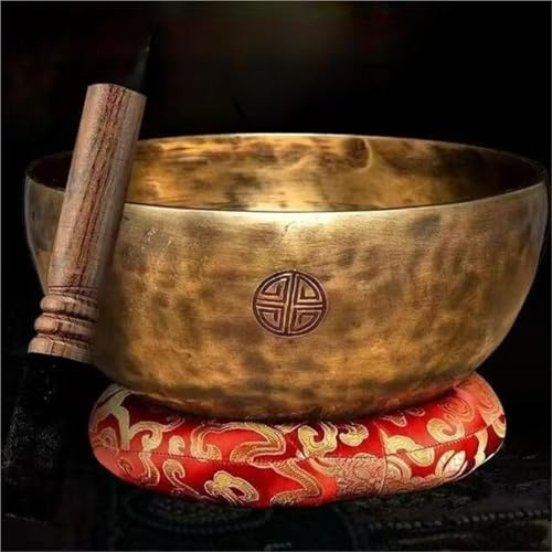 Tibetansk skål, fullmåne, klangskål, set med klubbkudde, sångskålar i koppar för musikterapi, ljudterapi, helande och meditation (19–20 cm)