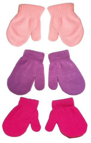 Soft Knit Thermal Winter Mittens Gloves for Toddlers Kids Girls Age 0–6 Years – Warm Stretchy Cuff Full Finger Knit Gloves for Baby Children Snow Outdoor Cold Weather Use (Pink + Rose Red + Purple)