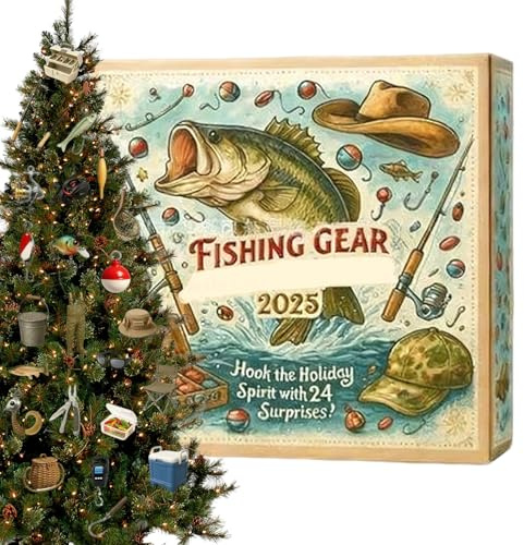 Julkalender - 2D akryl fiskeutrustningskalender, 24 dagars säsongsplanerare, dekor i form av akrylfiskeutrustning för hem, bil, backspegel