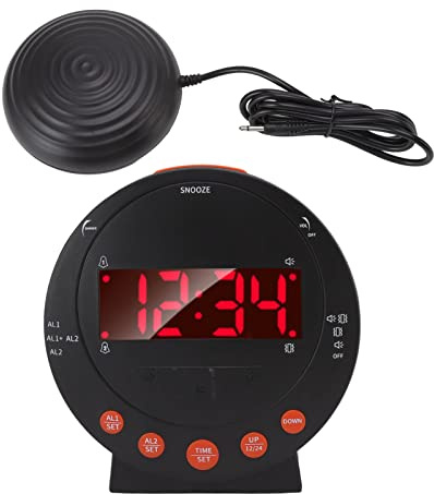 Fafeicy Sveglia, Orologio Vibrante Extra Forte da 110 Decibel con Scuotiletto e Luce Rossa Lampeggiante, per Studenti Che Dormi Pesanti Batteria di Backup per Anziani