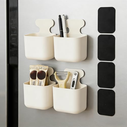 ASOUUNLD 4 Pièces Porte Marqueur Magnétique, Support de Crayon Magnétique pour Réfrigérateur Boîte de Rangement Magnétique avec 4 Feuille Magnétique pour Frigo, Casier, Autres Surfaces