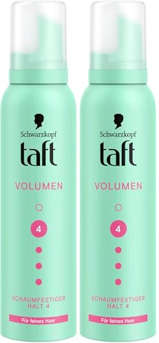 Schwarzkopf Taft Schaumfestiger Volumen (150ml), Haltegrad 4, Haarschaum für feines Haar, volumengebendes Mousse, verhindert Föhnschäden, ohne zu verkleben, vegane Formel* (Packung mit 2)