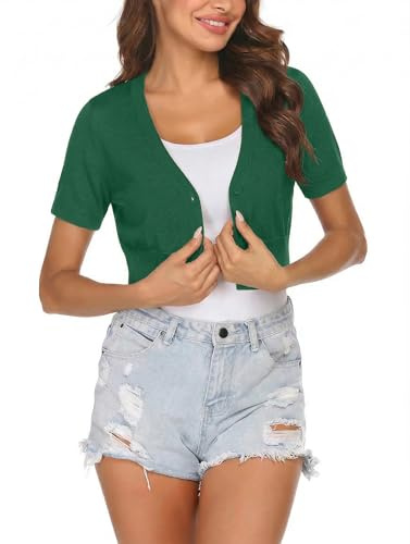 Totatuit Cárdigan Verano Manga Corta Gilet Ligero Chaqueta Corta Elegante | Cuello V, Ajustado, Estilo Diario, Uso Casual, Combinación Versátil