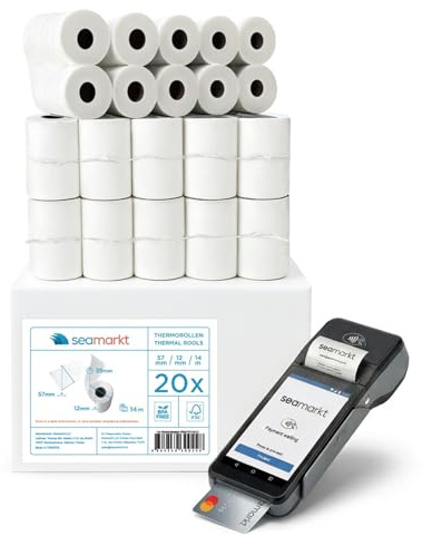Seamarkt 20 Rolls 57x40mm Thermal Paper 14 Meter Till Receipt Roll for Credit Card All PDQ Machines POS, EPOS, Cash Register BPA Free 57 mm x 40 mm Pack of 20