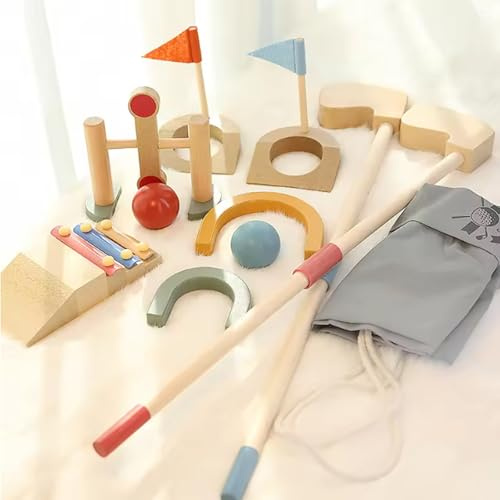 Jessruly Set da golf in legno per esterni, giocattolo sportivo educativo di simulazione con borsa per il trasporto, gioco di apprendimento interattivo per divertimento creativo all'aria aperta