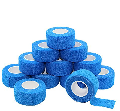 Fuluning, 12-pack, 2,5 cm x 4,6 m, self-adherent Cohesive tape, Strong sport nastro per dita slogature e gonfiore, benda autoadesiva rotoli, colore blu