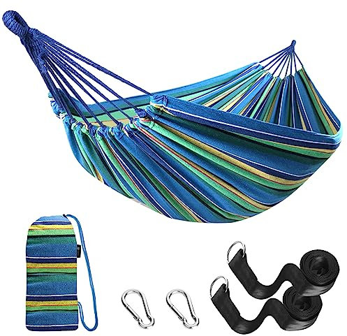 ANYOO Hängematte Outdoor Baumwolle Bequemer Stoff mit Baumfreundlichen Gurten zum Aufhängen, Robuste Tragbare Hängematte mit Reisetasche für Garten, Indoor, Balkon, Terrasse, Camping