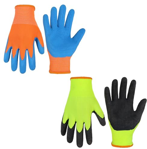 Lot de 2 paires de Gants de jardin pour enfants de 2 à 3 ans, 4-5 ans, 6-13 ans, avec revêtement en caoutchouc mousse, gants de jardinage et de travail pour filles et garçons