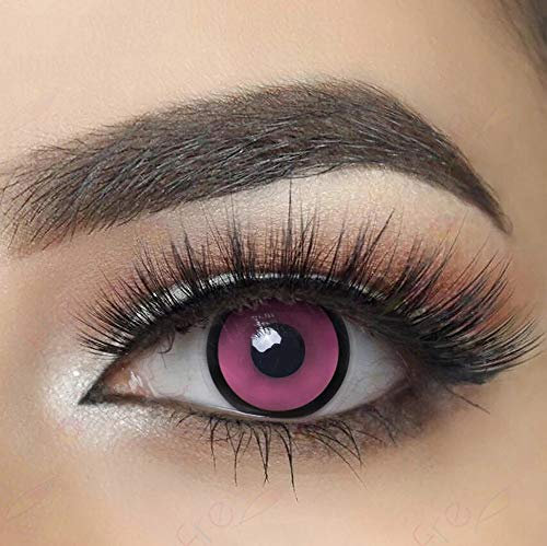 MYSA LENS® Lentilles De Contact De Couleur Fantaisie Crazy Halloween Yeux Rose Manson Pink Etui Offert 12 Mois sans correction