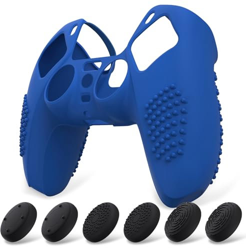 eXtremeRate PlayVital Funda de Silicona para ps5 Mando - Carcasa Protectora con 6 Tapas de Joysticks, Impermeable, Resistente y Antideslizante, Funda de Goma Suave para ps5, 3D Tachonado (Azul)