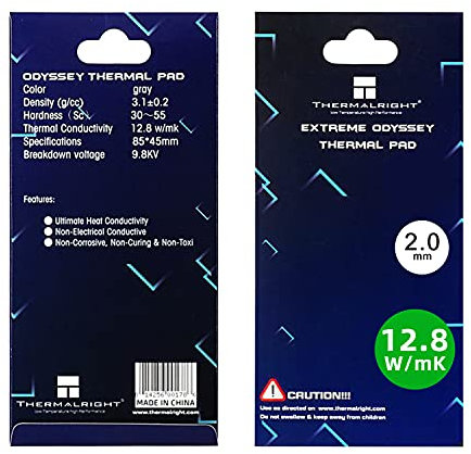 Thermalright Thermal Pad 12.8 W/mK, 85x45x2mm, Non Conductive Heat Resistance High Temperature Resistance, Odyssey Silicone Thermal Pads for PC Laptop Heatsink/CPU/GPU/LED/PS5/PS4 Cooler(0.2cm)