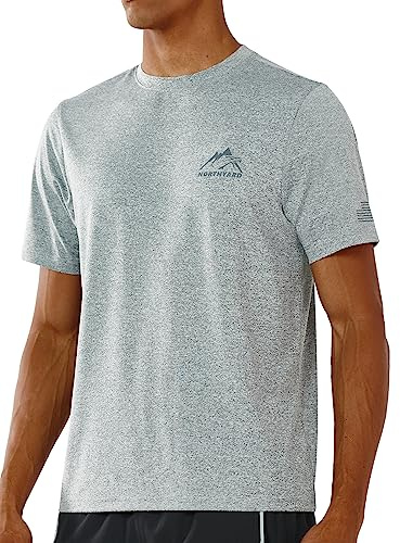 NORTHYARD Men's UPF 50+ Sun Protection Shirts Swim SPF UV Quick Dry Short Sleeve T-Shirts for Athletic Fishing Rash Guard Smoke Heather L