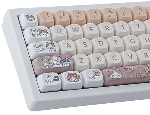 Sunzit Keycaps 143 Keys PBT Keycaps Set MOA Profile Dye Sublimation Cute Cat Keycaps with Keycap Puller for Cherry MX Switches 104/87/74/61 60 Mechanical Keyboard
