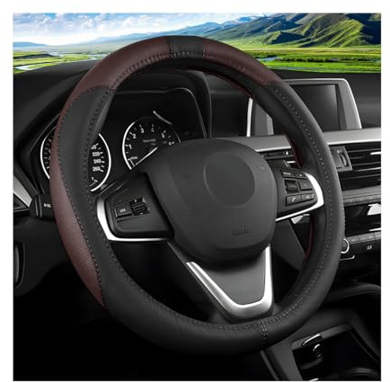 JNNJ Coprivolante Auto, Coprivolante in Pelle Microfibra, Copri Volante Antiscivolo Traspirante Durevole, Universale Protezione Custodia Volante Auto per Maggior Parte Macchina Autocarri(Nero/Curry)