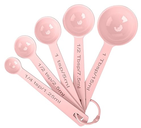 Muchtolove Stainless Steel Measuring Spoons Set of 5, Metal Measuring Cups and Spoons Set for Liquid/Food/Kitchen/Baking (Pink)