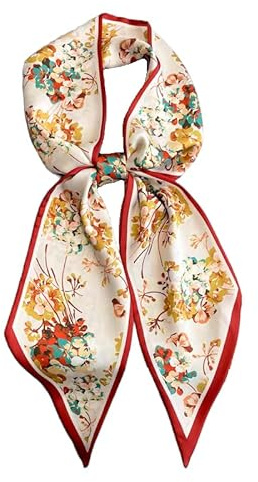 GIMIRO Sciarpa in seta satinata, 148 x 13,5 cm, cravatta a doppio strato, per blazer, cappotto, abito, 54# Red - Cream Flower, 148cm x 13,5cm